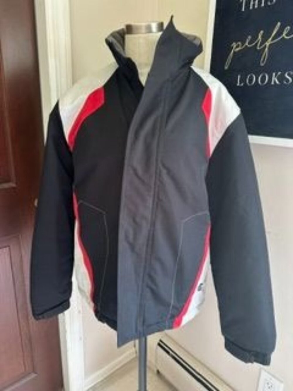 Men's TUNNEL winter parka jacket black with white/red detail Small